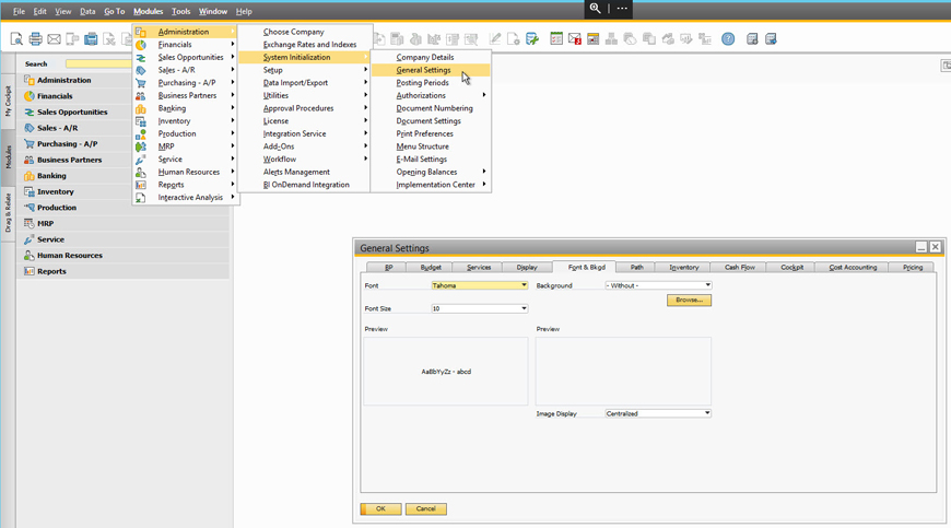 Change font in SAP Business One - 1