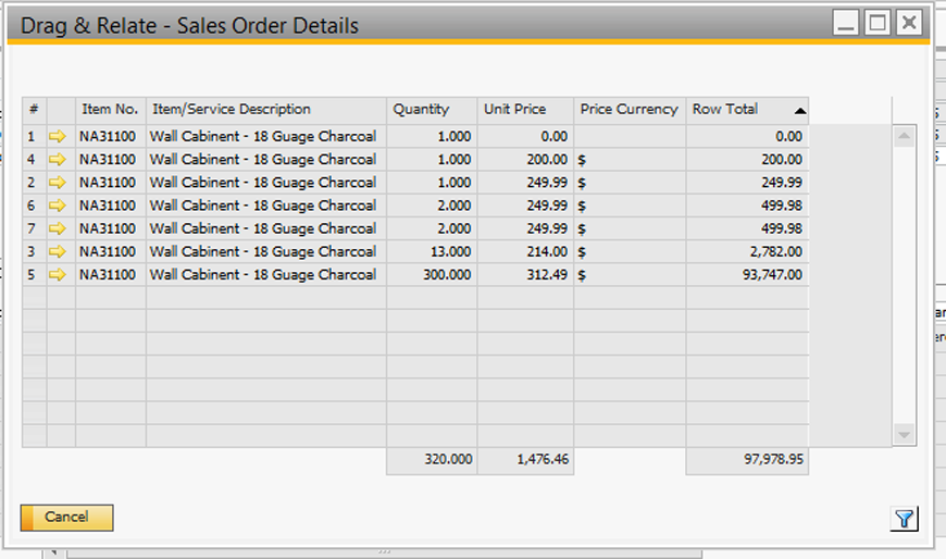 SAP Business One Drag & Relate - Sales Order Details