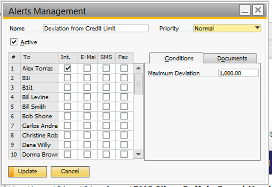 SAP Business One Alerts Managemen